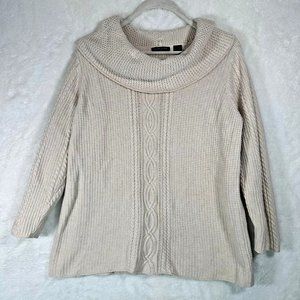 Jeanne Pierre Beige Long Sleeve Sweater Womens 1X Cable Knit Plus Size Sweater